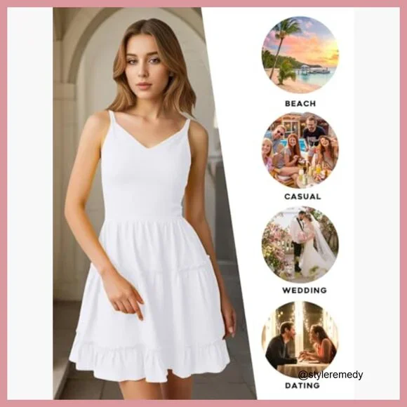 Floral Tiered Mini Dress Spaghetti Strap V Neck Backless with Pockets - Picture 3 of 7